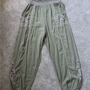 Free People Sage Green Embroidered Joggers